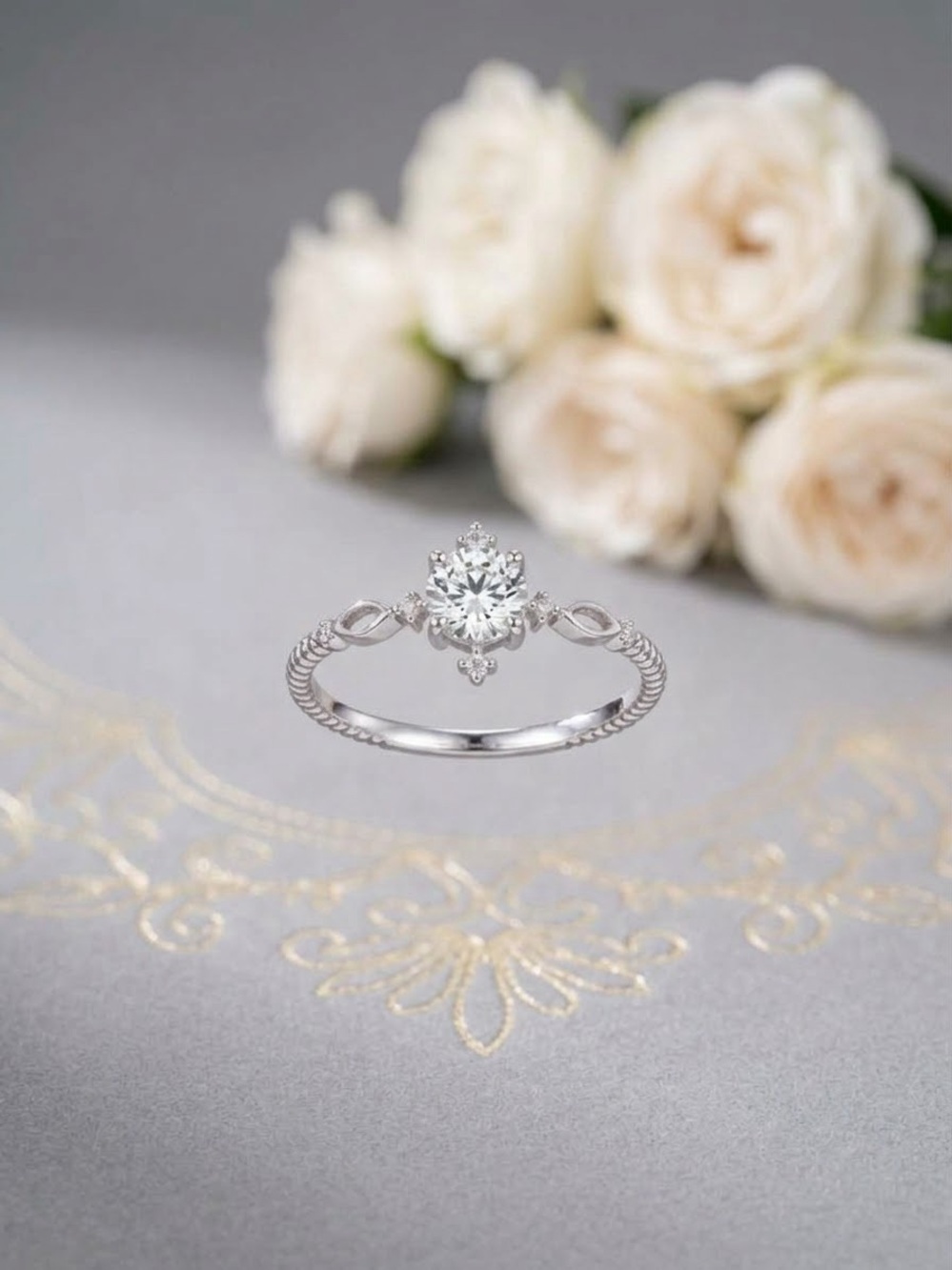 Silver Solitaire Moissanite Ring